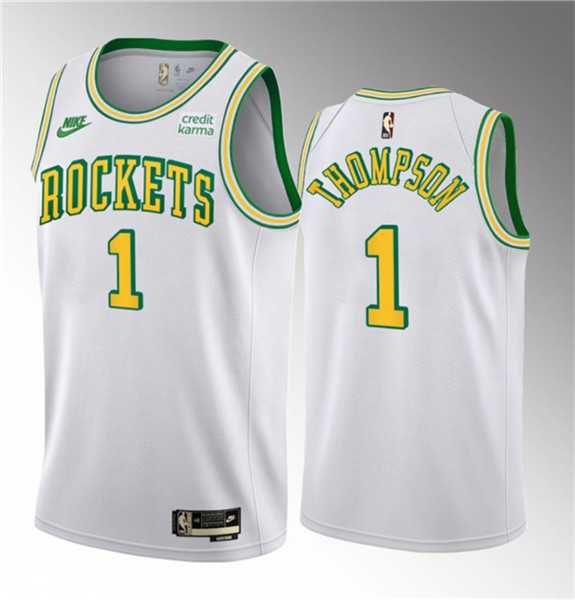 Men%27s Houston Rockets #1 Amen Thompson White 2023 Draft Classic Edition Stitched Basketball Jersey